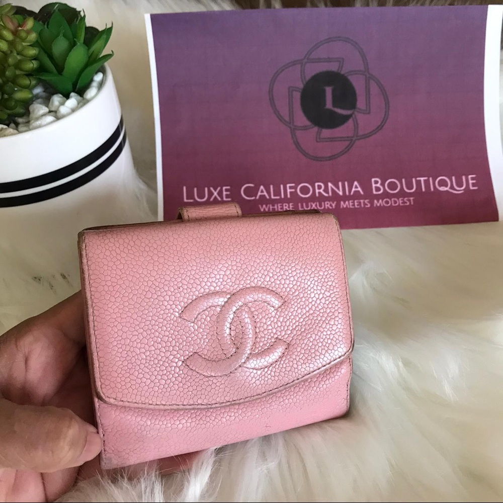 ✅100% authentic CC pink timeless bi fold Wallet .